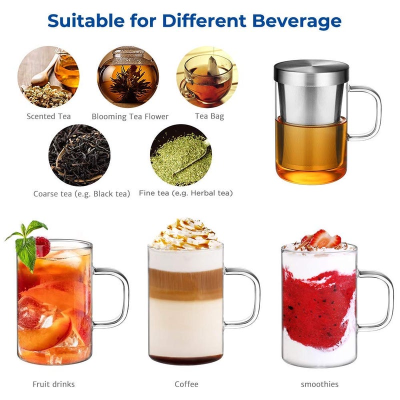 ecooe 16.9 Oz Borosilicate Glass Tea Mug Cup Tea Glasses with Stainless Steel Infuser & Lid, Loose Leaf Glass Tea Cup Teacup 430mL(Use Capacity) - Image 4